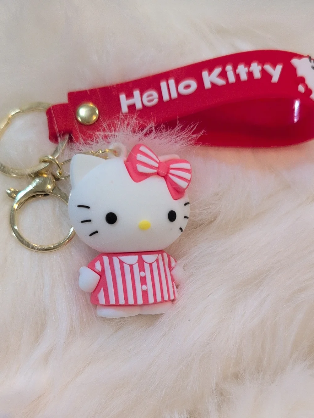 Hello Kitty Pink & White Striped Keychain Bag Charm
